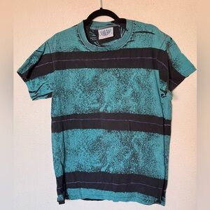 VINTAGE global gear Teal and Black Striped Men's Shirt size Large